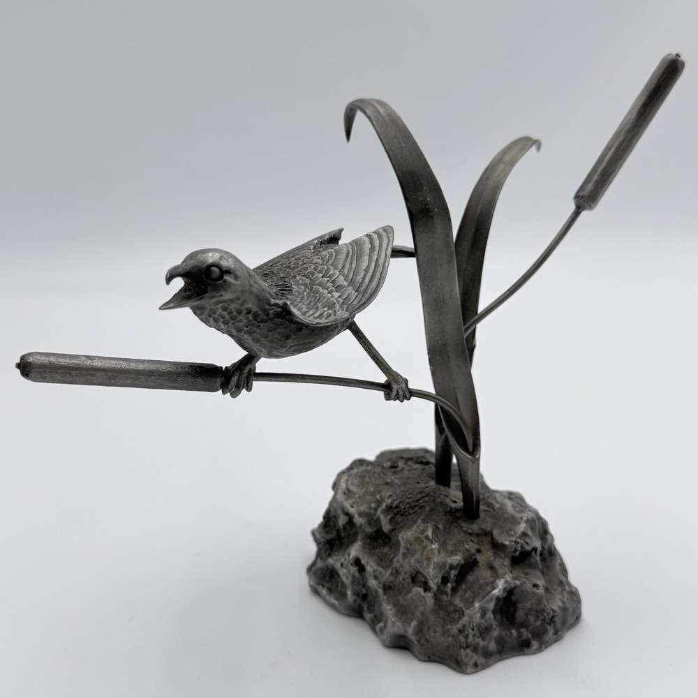 VTG‎ Pewter Gilroy Roberts Red-Winged Blackbirds Sculpture 1978 Franklin Mint 7"